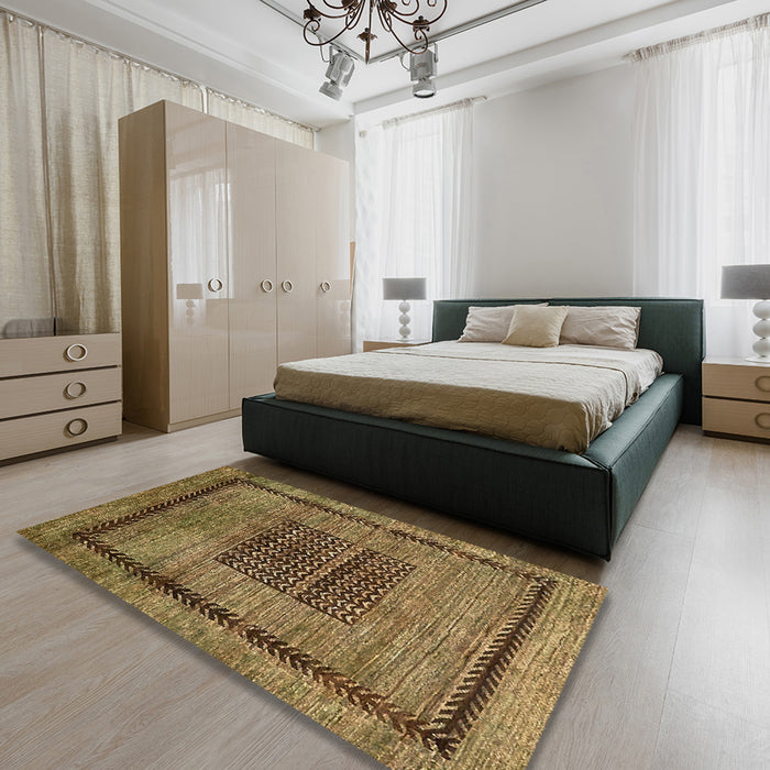 Abstract Caramel Brown Modern Rug in a Bedroom, abs418