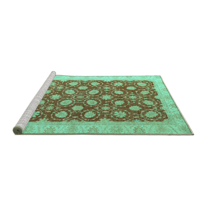 Sideview of Machine Washable Oriental Turquoise Modern Area Rugs, wshabs4190turq
