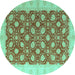 Round Machine Washable Oriental Turquoise Modern Area Rugs, wshabs4190turq