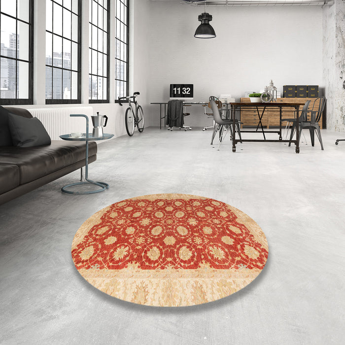 Round Machine Washable Abstract Orange Red Rug in a Office, wshabs4190