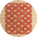 Round Abstract Orange Red Oriental Rug, abs4190