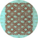 Round Machine Washable Oriental Light Blue Modern Rug, wshabs4190lblu