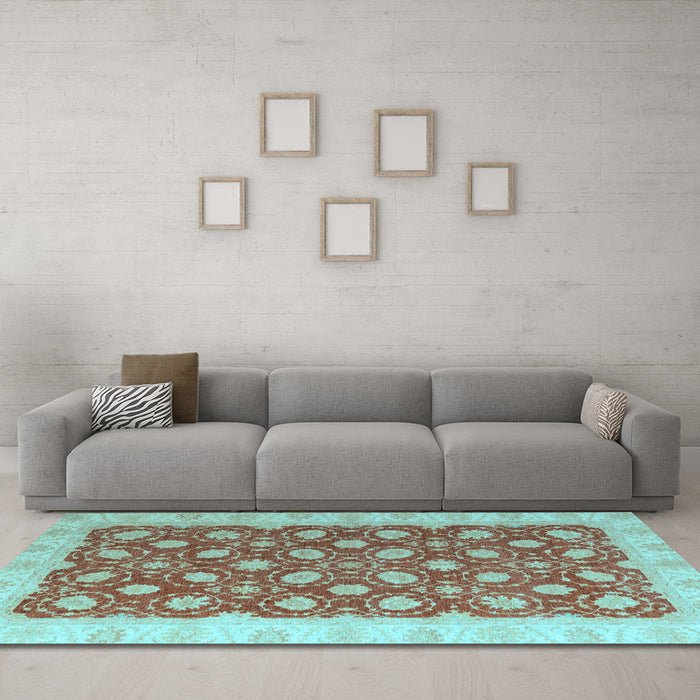 Machine Washable Oriental Light Blue Modern Rug in a Living Room, wshabs4190lblu