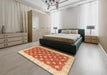 Abstract Orange Red Oriental Rug in a Bedroom, abs4190