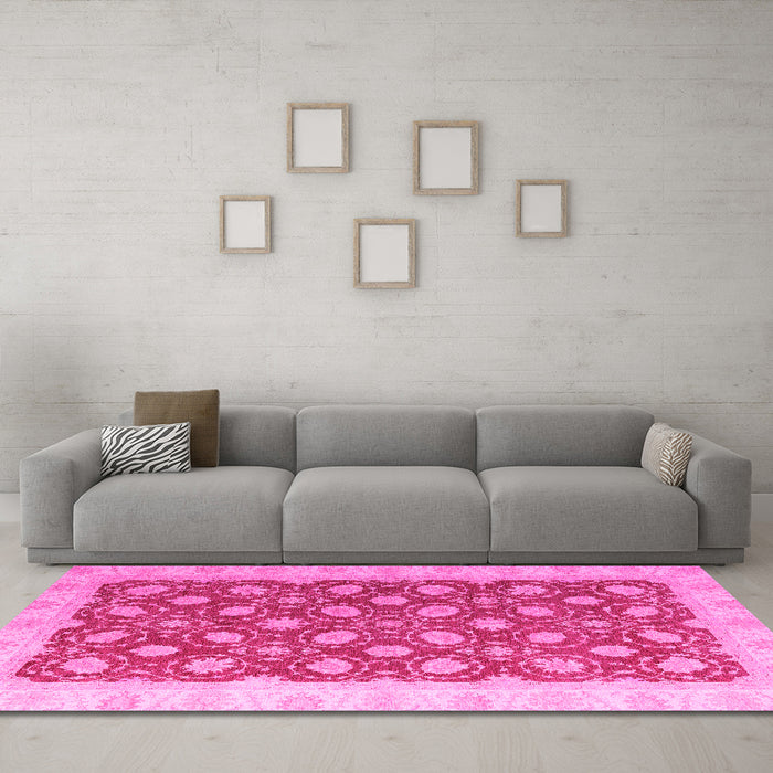 Machine Washable Oriental Pink Modern Rug in a Living Room, wshabs4190pnk