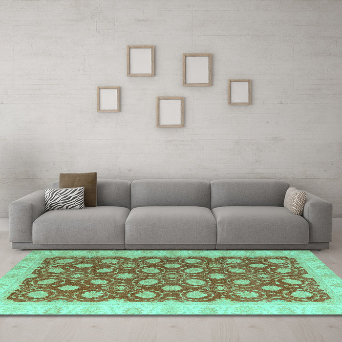 Machine Washable Oriental Turquoise Modern Area Rugs in a Living Room,, wshabs4190turq