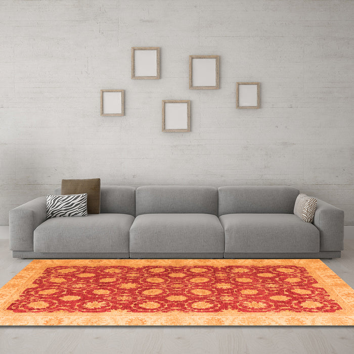 Machine Washable Oriental Orange Modern Area Rugs in a Living Room, wshabs4190org