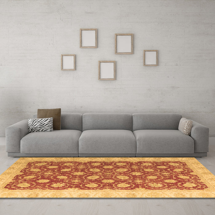 Machine Washable Oriental Brown Modern Rug in a Living Room,, wshabs4190brn