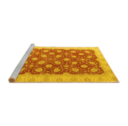 Sideview of Machine Washable Oriental Yellow Modern Rug, wshabs4190yw