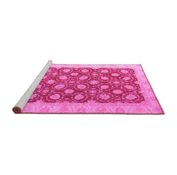 Sideview of Machine Washable Oriental Pink Modern Rug, wshabs4190pnk
