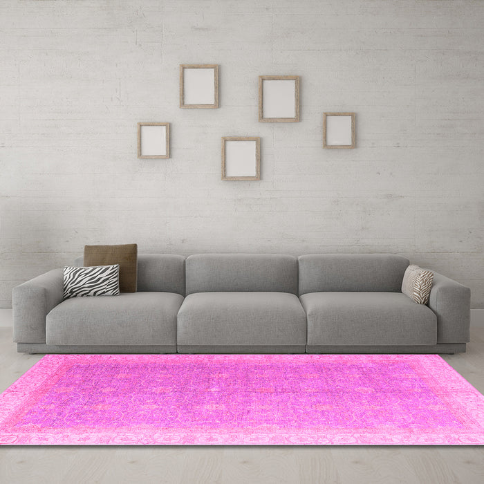 Machine Washable Oriental Pink Modern Rug in a Living Room, wshabs4191pnk