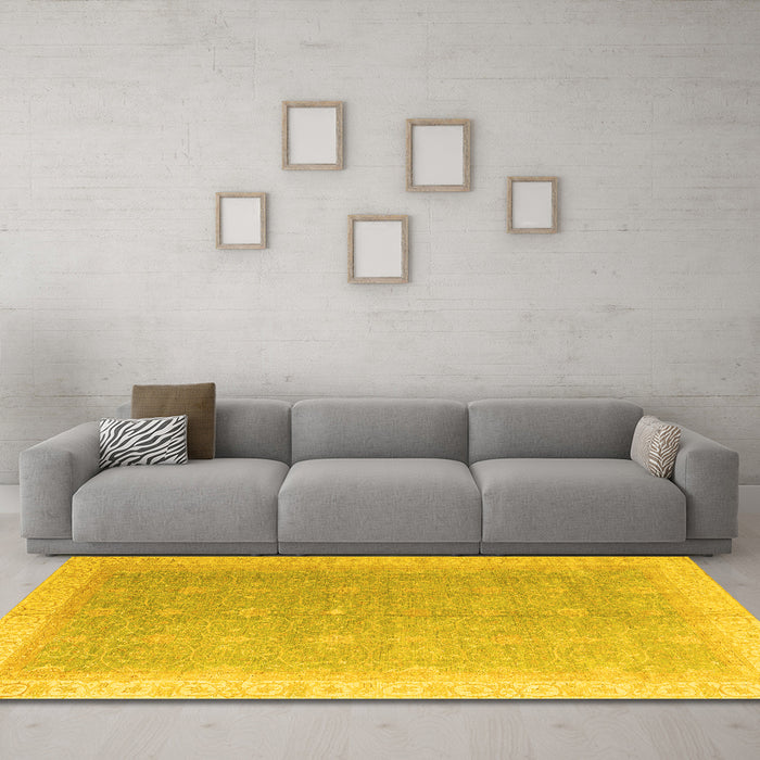 Machine Washable Oriental Yellow Modern Rug in a Living Room, wshabs4191yw