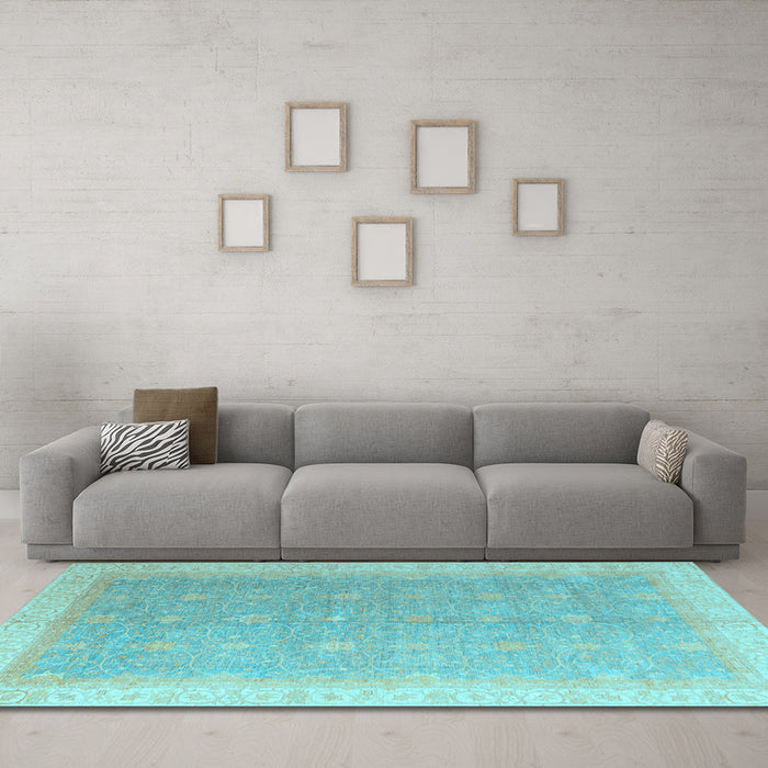 Machine Washable Oriental Light Blue Modern Rug in a Living Room, wshabs4191lblu