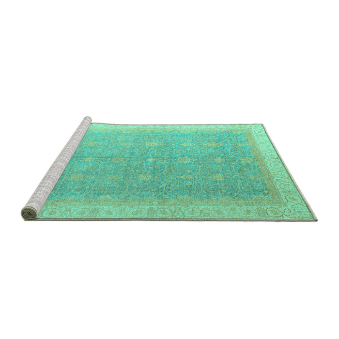 Sideview of Machine Washable Oriental Turquoise Modern Area Rugs, wshabs4191turq
