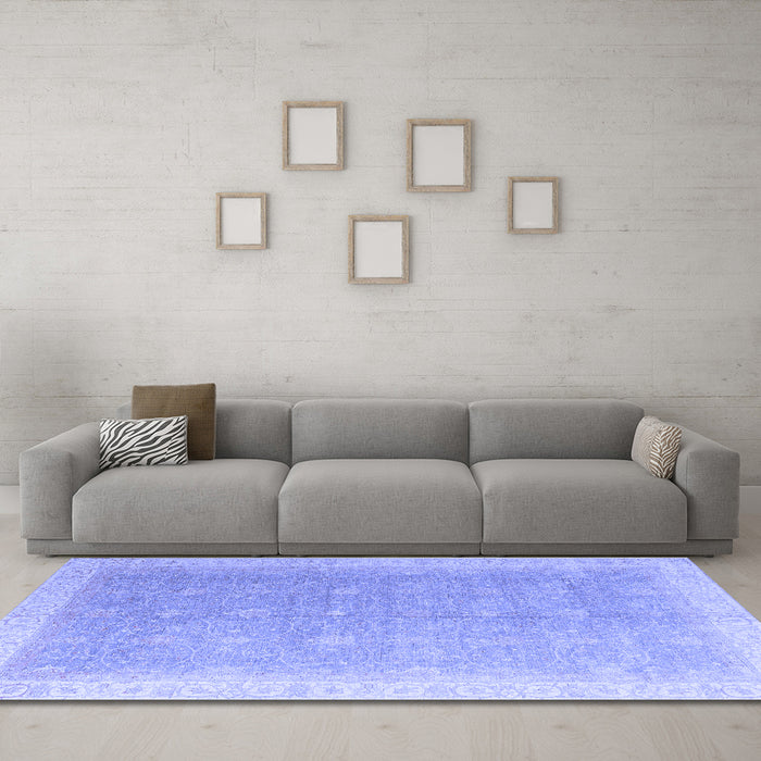 Machine Washable Oriental Blue Modern Rug in a Living Room, wshabs4191blu