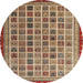 Round Abstract Brown Red Oriental Rug, abs4192