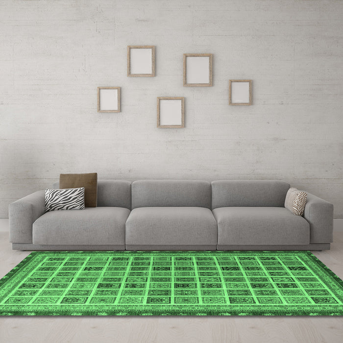 Machine Washable Oriental Emerald Green Modern Area Rugs in a Living Room,, wshabs4192emgrn