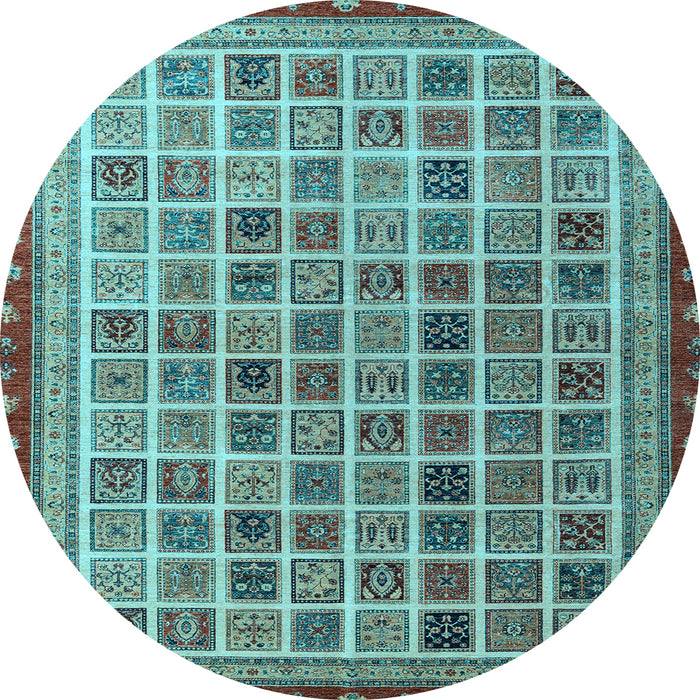 Round Machine Washable Oriental Light Blue Modern Rug, wshabs4192lblu
