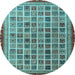 Round Machine Washable Oriental Light Blue Modern Rug, wshabs4192lblu