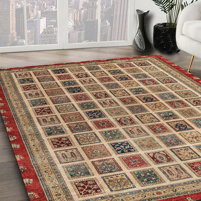 Machine Washable Abstract Brown Red Rug in a Family Room, wshabs4192