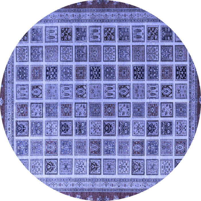 Round Machine Washable Oriental Blue Modern Rug, wshabs4192blu