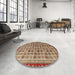 Round Machine Washable Abstract Brown Red Rug in a Office, wshabs4192