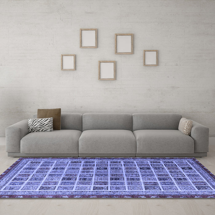 Machine Washable Oriental Blue Modern Rug in a Living Room, wshabs4192blu