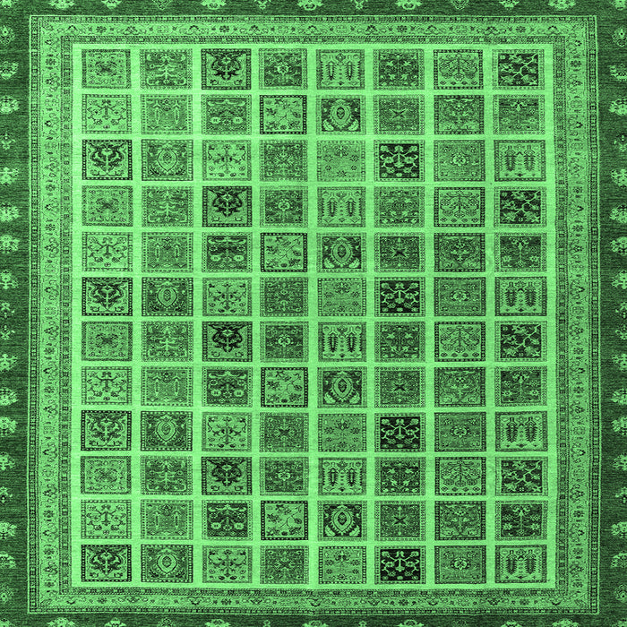 Square Machine Washable Oriental Emerald Green Modern Area Rugs, wshabs4192emgrn