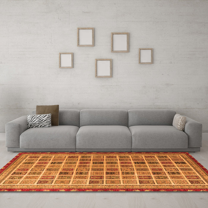 Machine Washable Oriental Orange Modern Area Rugs in a Living Room, wshabs4192org