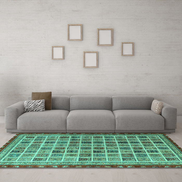 Machine Washable Oriental Turquoise Modern Area Rugs in a Living Room,, wshabs4192turq