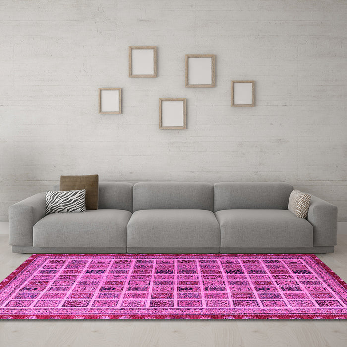 Machine Washable Oriental Pink Modern Rug in a Living Room, wshabs4192pnk