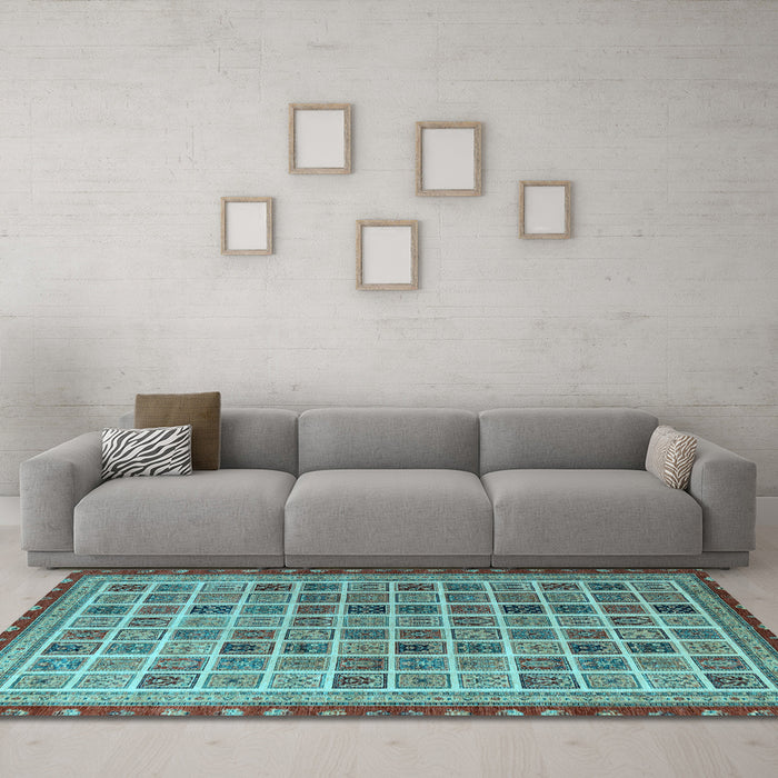 Machine Washable Oriental Light Blue Modern Rug in a Living Room, wshabs4192lblu