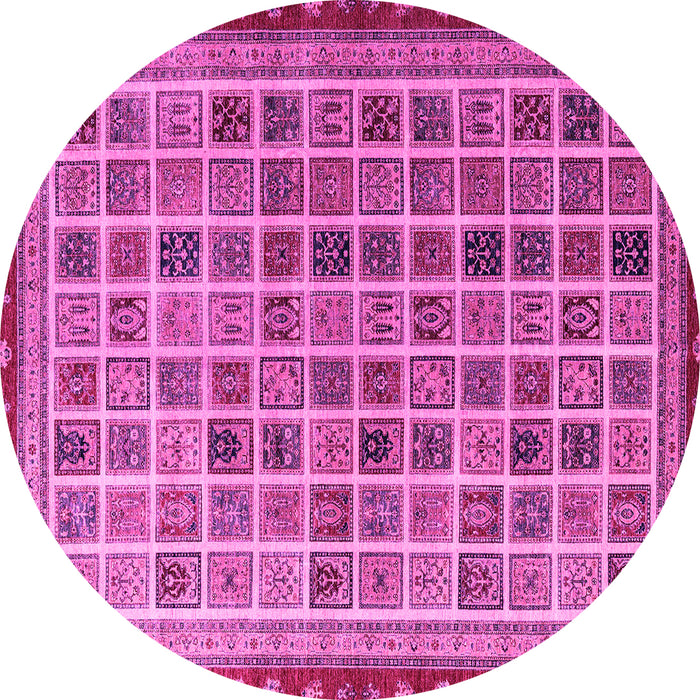 Round Machine Washable Oriental Pink Modern Rug, wshabs4192pnk