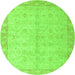 Round Machine Washable Oriental Green Modern Area Rugs, wshabs4193grn