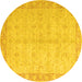 Round Machine Washable Oriental Yellow Modern Rug, wshabs4193yw