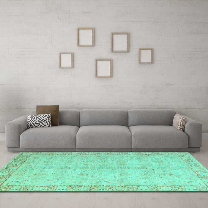 Machine Washable Oriental Turquoise Modern Area Rugs in a Living Room,, wshabs4193turq