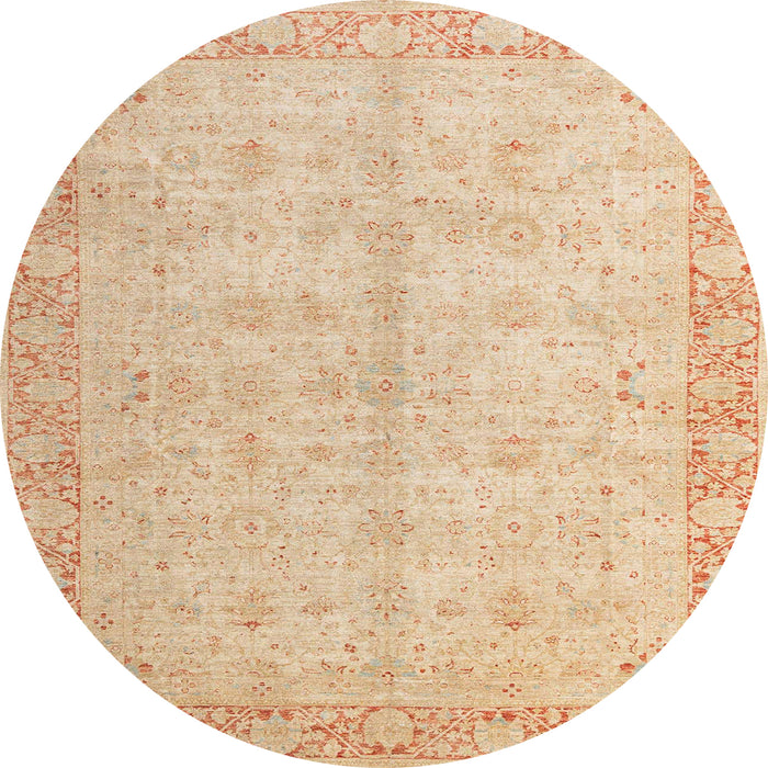 Round Machine Washable Abstract Brown Gold Rug, wshabs4193