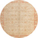 Round Abstract Brown Gold Oriental Rug, abs4193