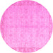 Round Machine Washable Oriental Pink Modern Rug, wshabs4193pnk