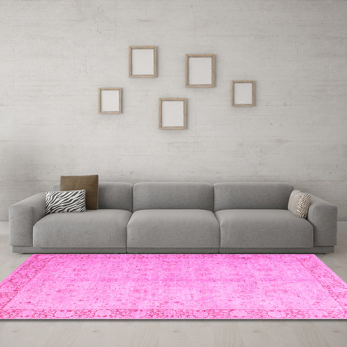 Machine Washable Oriental Pink Modern Rug in a Living Room, wshabs4193pnk