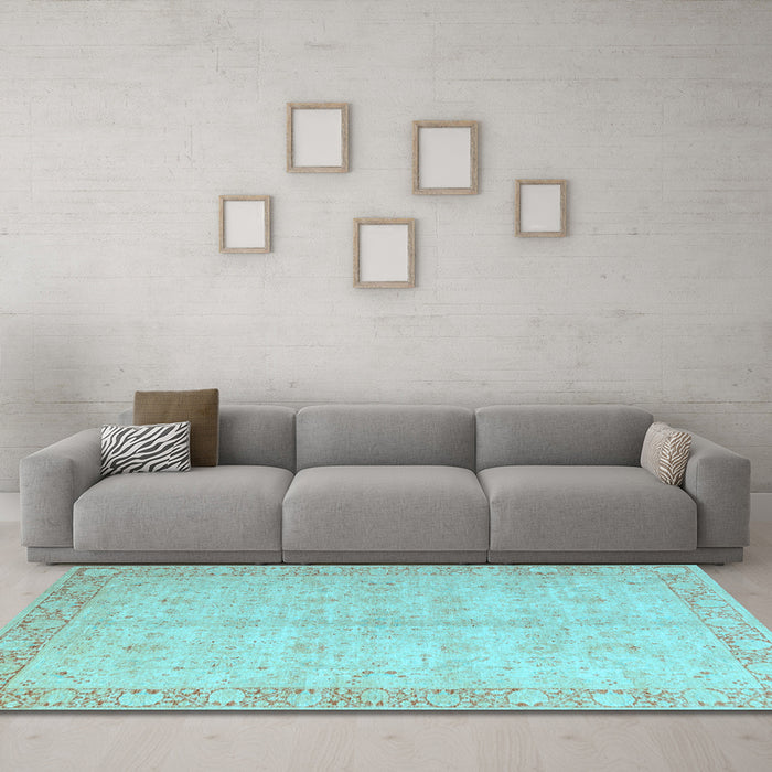 Machine Washable Oriental Light Blue Modern Rug in a Living Room, wshabs4193lblu