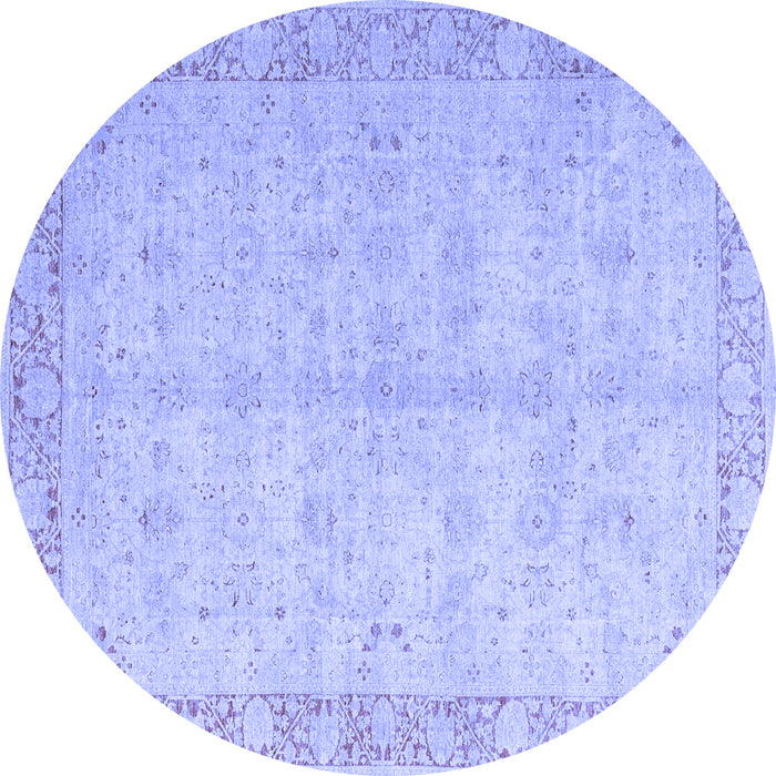Round Machine Washable Oriental Blue Modern Rug, wshabs4193blu