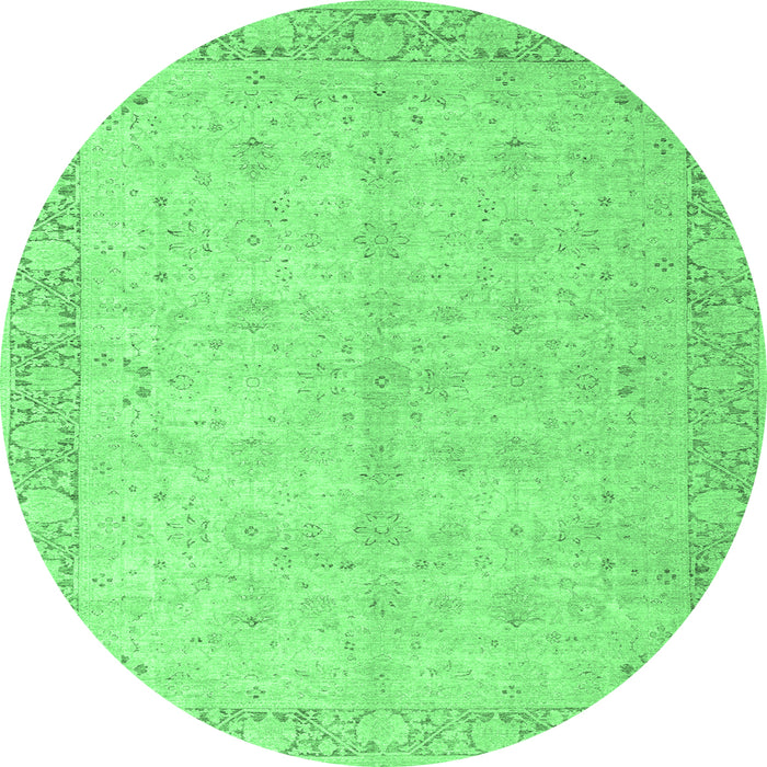 Round Machine Washable Oriental Emerald Green Modern Area Rugs, wshabs4193emgrn