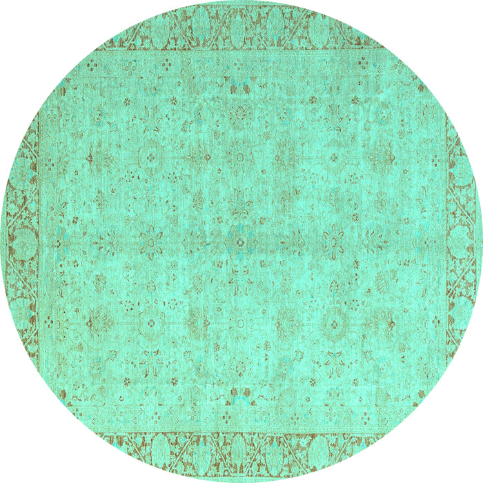 Round Machine Washable Oriental Turquoise Modern Area Rugs, wshabs4193turq