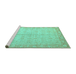 Sideview of Machine Washable Oriental Turquoise Modern Area Rugs, wshabs4193turq