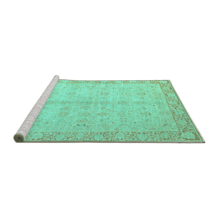 Sideview of Machine Washable Oriental Turquoise Modern Area Rugs, wshabs4193turq