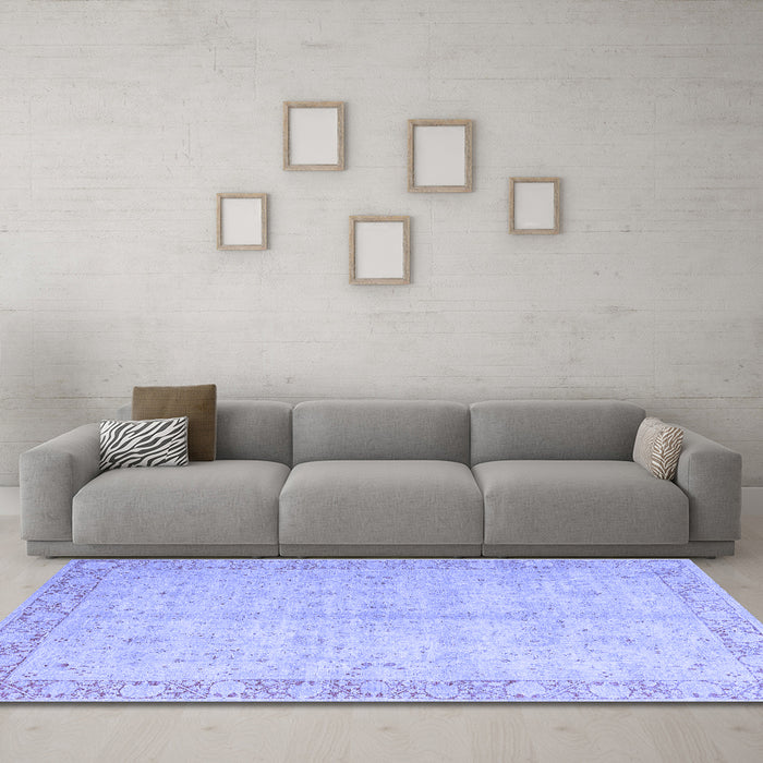 Machine Washable Oriental Blue Modern Rug in a Living Room, wshabs4193blu