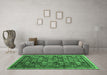 Machine Washable Oriental Emerald Green Modern Area Rugs in a Living Room,, wshabs4194emgrn