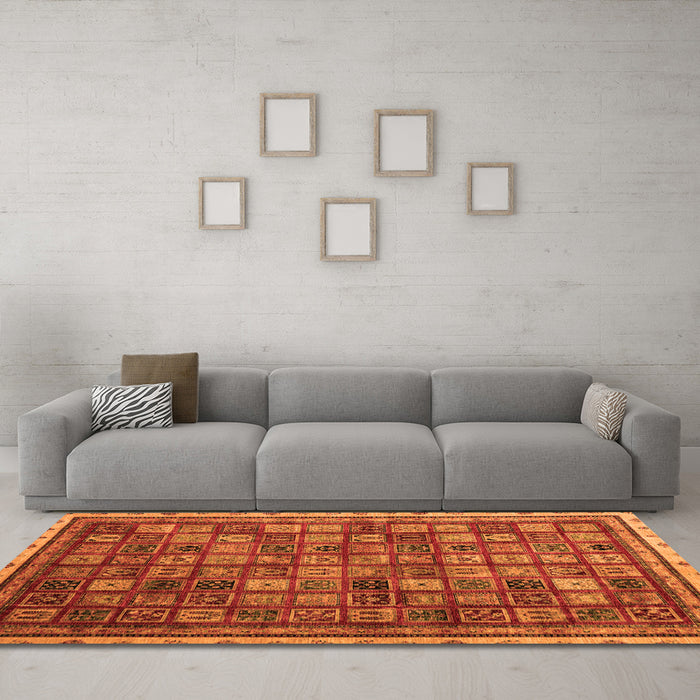 Machine Washable Oriental Orange Modern Area Rugs in a Living Room, wshabs4194org