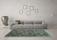 Machine Washable Oriental Light Blue Modern Rug, wshabs4194lblu